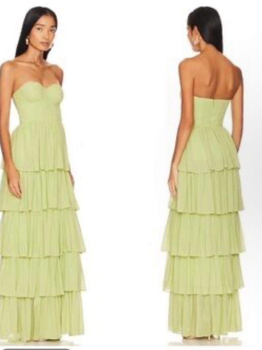Lovers + Friends Lime Strapless Tiered Maxi Dress. SZ: S Like New. - Picture 3 of 8